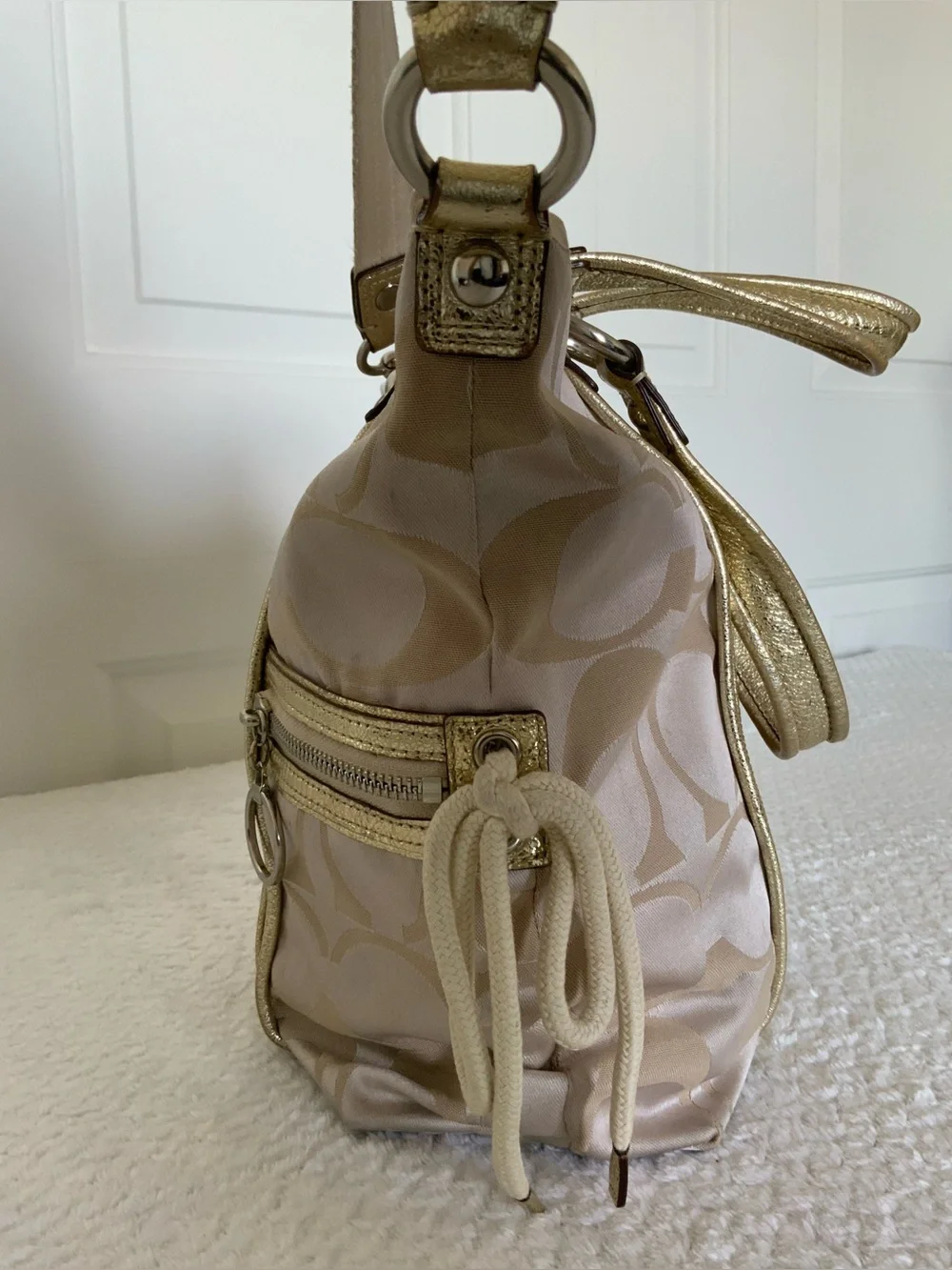 Coach gold poppy sateen shoulder bag